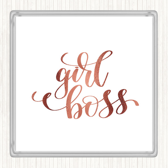 Rose Gold Girl Boss Swirl Quote Drinks Mat Coaster