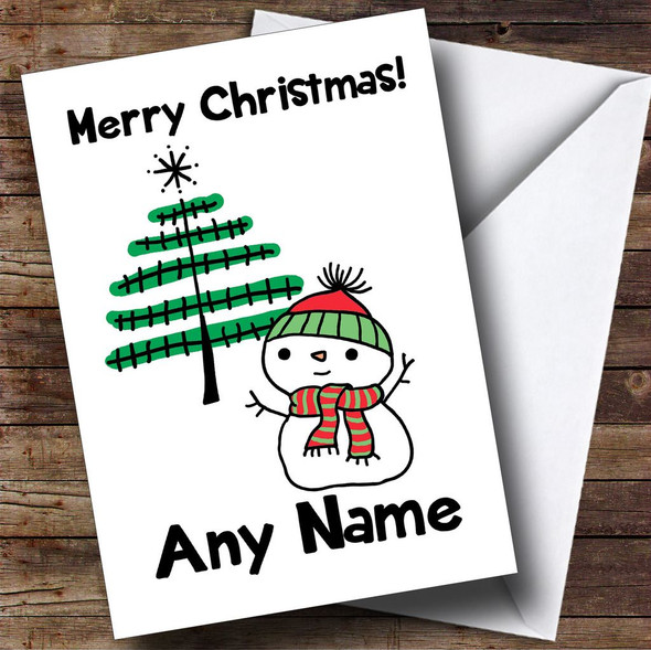 Bobble Hat Cute Snowman Children's Personalised Christmas Card