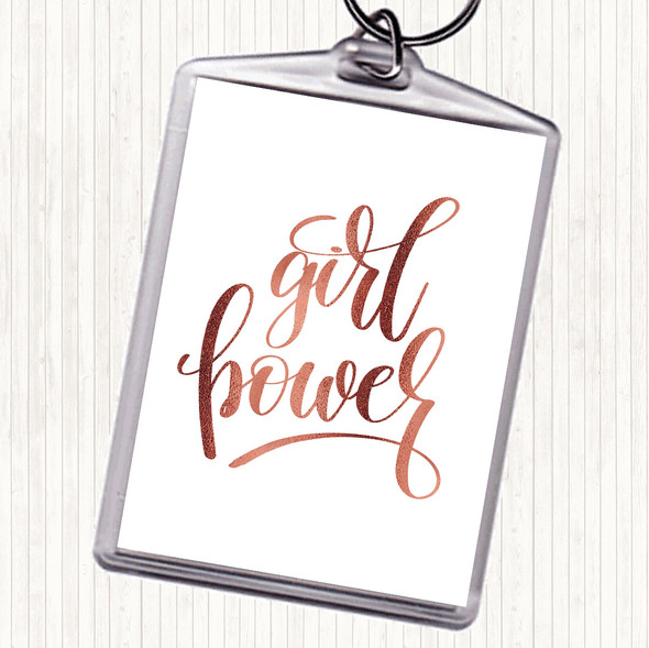 Rose Gold Girl Power Quote Bag Tag Keychain Keyring