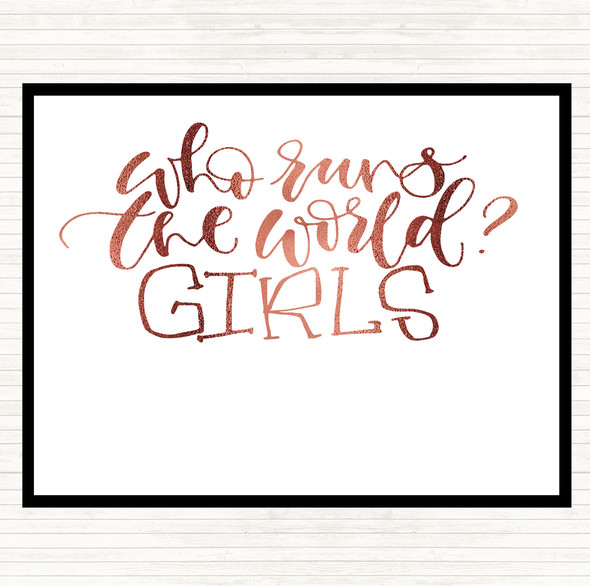 Rose Gold Girls Rule The World Quote Mouse Mat Pad