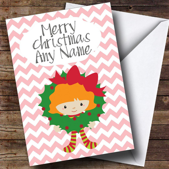 Ginger Girl & Wreath Children's Personalised Christmas Card