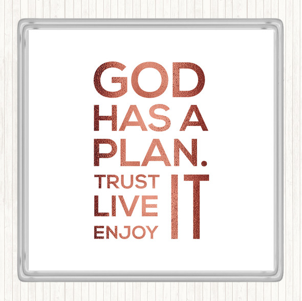 Rose Gold God Has A Plan Quote Drinks Mat Coaster