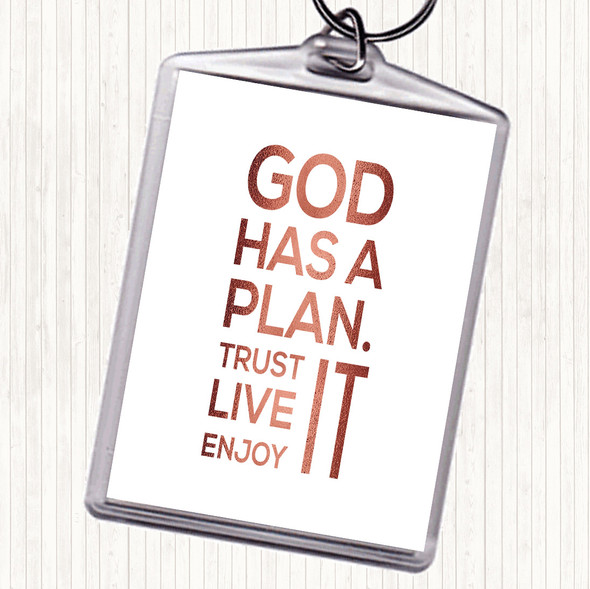 Rose Gold God Has A Plan Quote Bag Tag Keychain Keyring