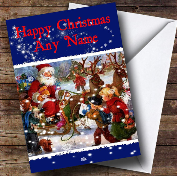 Traditional Kids Blue Christmas Card Personalised