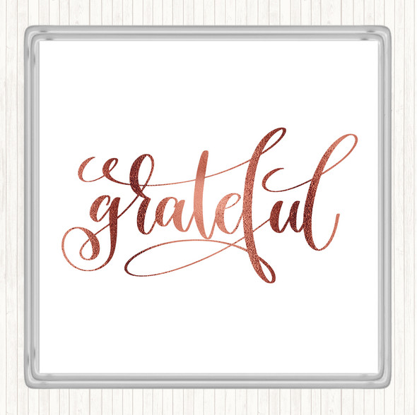 Rose Gold Grateful Swirl Quote Drinks Mat Coaster