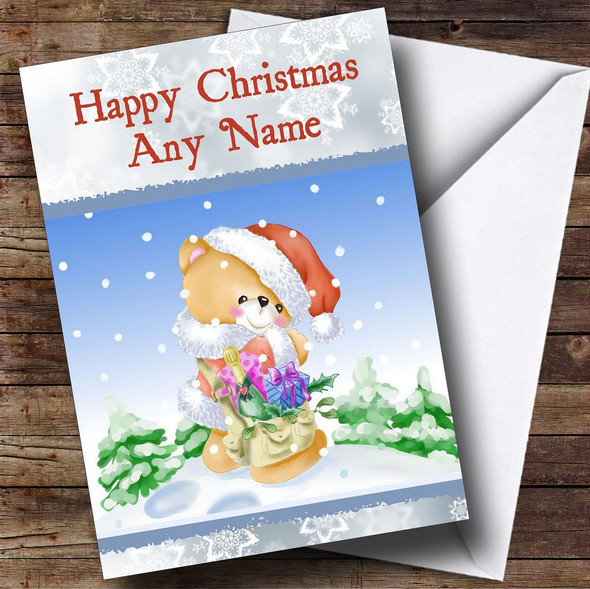 Bear Santa Hat Christmas Card Personalised