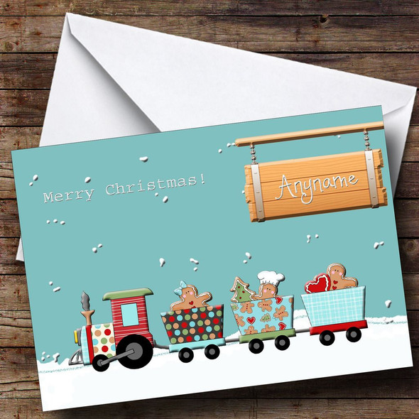 Gingerbread Train Personalised Christmas Card