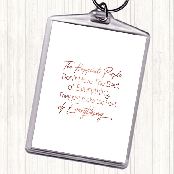 Rose Gold Happiest People Quote Bag Tag Keychain Keyring