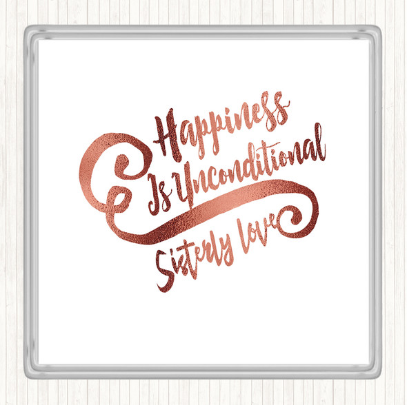 Rose Gold Happiness Is Quote Drinks Mat Coaster