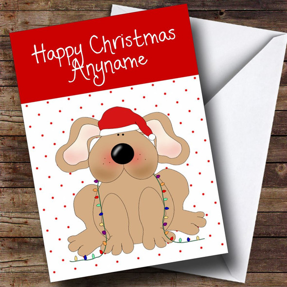 Spotty Dog In Christmas Lights Children's Personalised Christmas Card