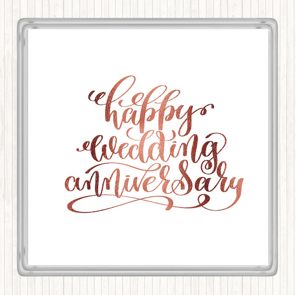 Rose Gold Happy Wedding Anniversary Quote Drinks Mat Coaster