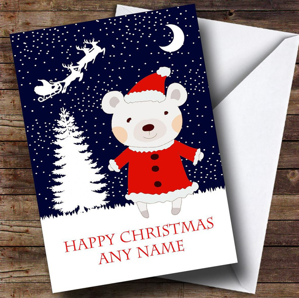 Bear On A Snowy Night Children's Personalised Christmas Card