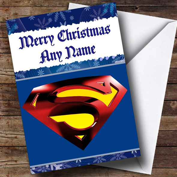 Superman Badge Blue Personalised Christmas Card