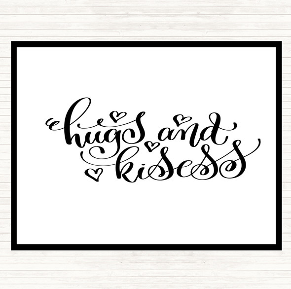 White Black Hugs And Kisses Quote Mouse Mat Pad