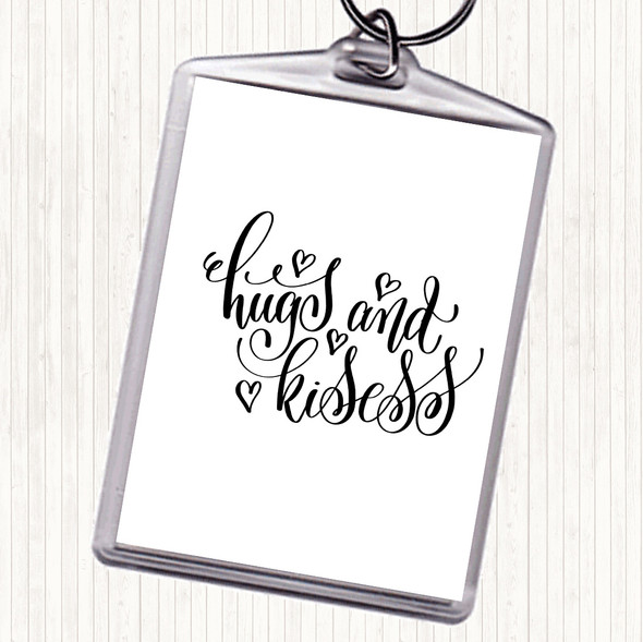 White Black Hugs And Kisses Quote Bag Tag Keychain Keyring