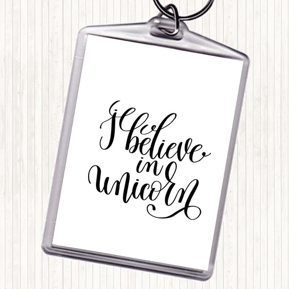 White Black I Believe In Unicorn Quote Bag Tag Keychain Keyring