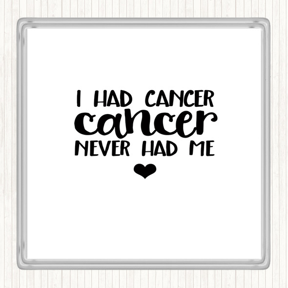 White Black I Had Cancer Cancer Never Had Me Quote Drinks Mat Coaster