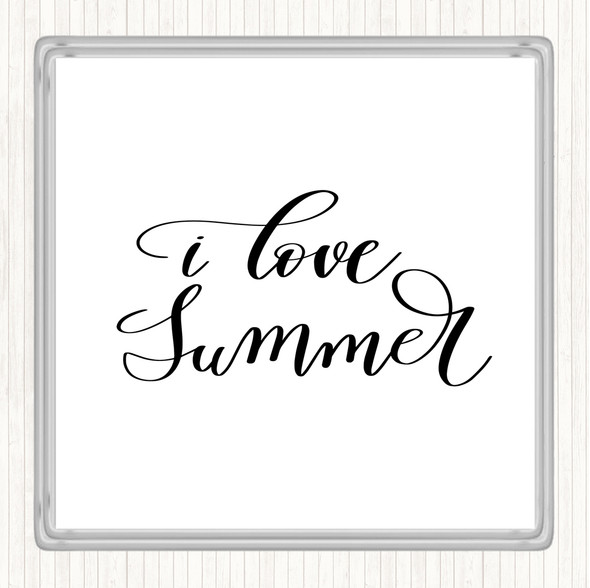 White Black I Love Summer Quote Drinks Mat Coaster