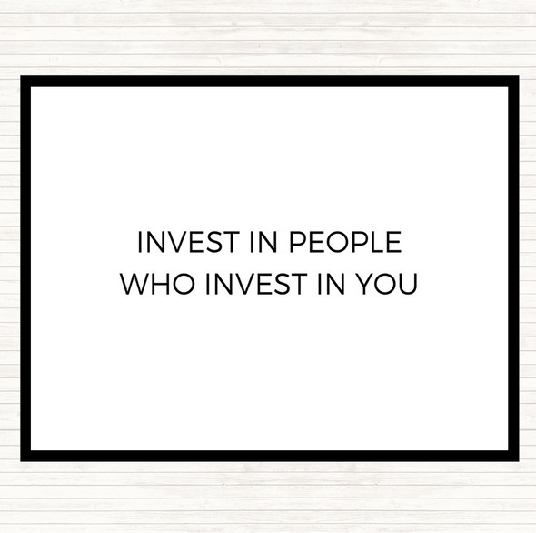 White Black Invest In People Quote Mouse Mat Pad