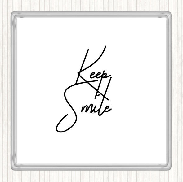 White Black Keep A Smile Quote Drinks Mat Coaster