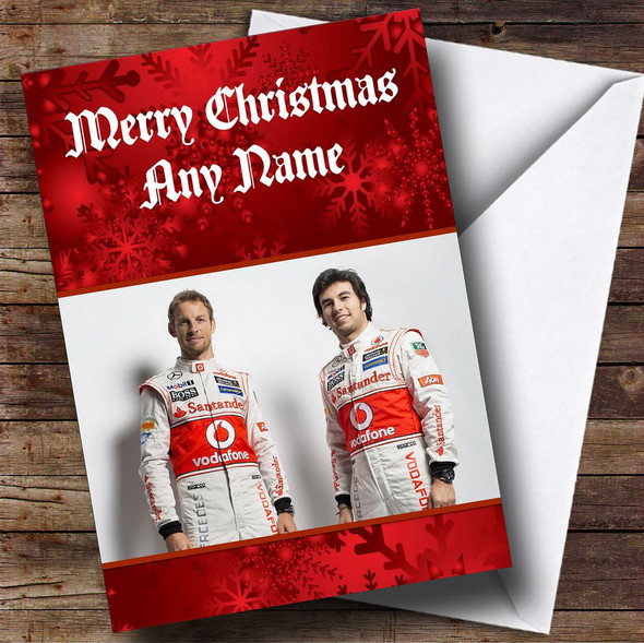 Jensen Button and Sergio Perez Formula Personalised Christmas Card