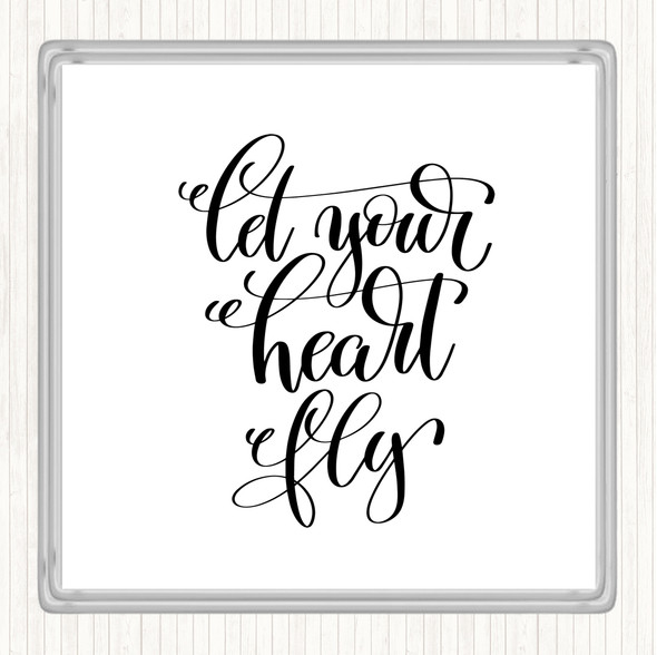 White Black Let Your Heart Fly Quote Drinks Mat Coaster