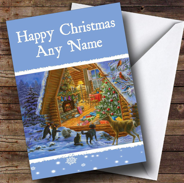 Animals Peeking Christmas Card Personalised