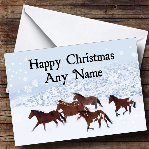 Horses In The Snow Christmas Card Personalised