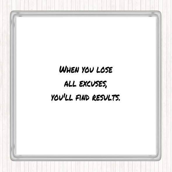 White Black Lose All Excuses Quote Drinks Mat Coaster