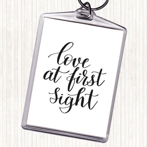 White Black Love At First Sight Quote Bag Tag Keychain Keyring