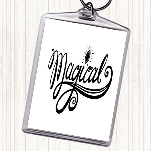 White Black Magical Unicorn Quote Bag Tag Keychain Keyring