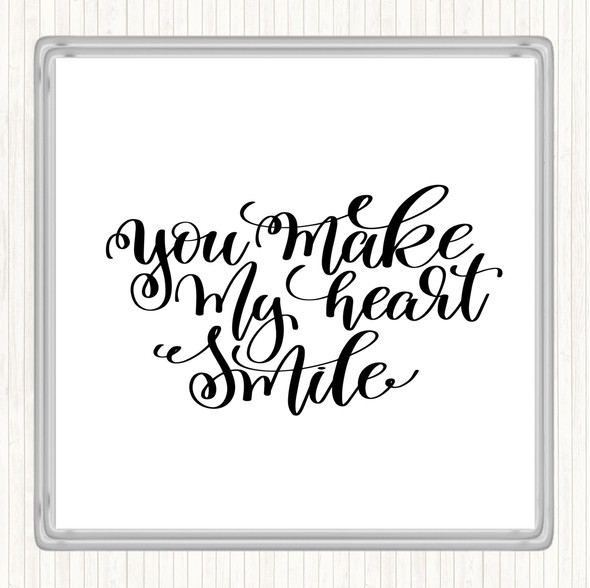 White Black Make My Heart Smile Quote Drinks Mat Coaster