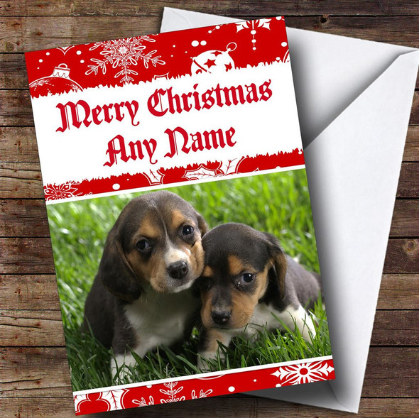 Beagle Puppy Dogs Personalised Christmas Card