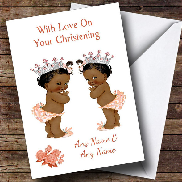 Cute Twin Black Baby Girls Personalised Christening Card