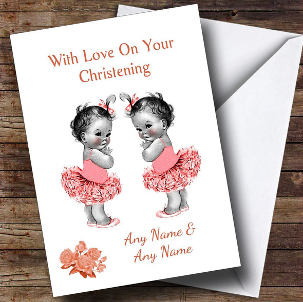 Cute Twin Baby Girls Personalised Christening Card