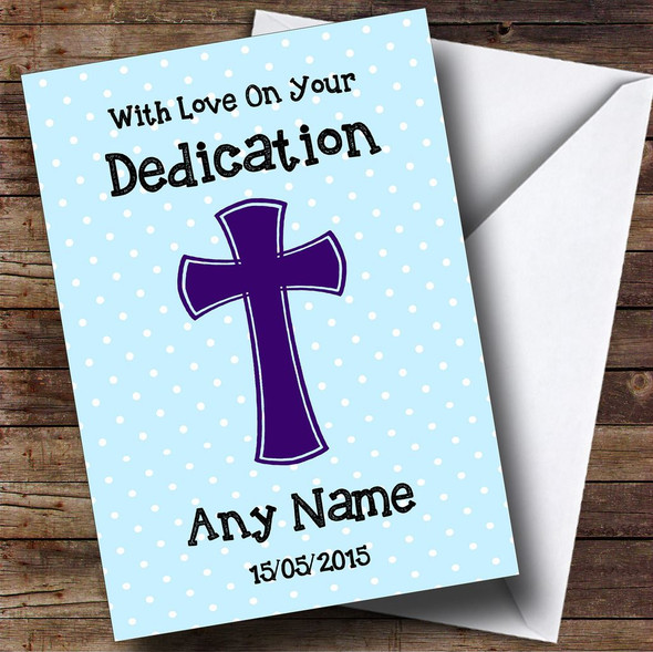 Blue Polka dot Cross Personalised Dedication Card