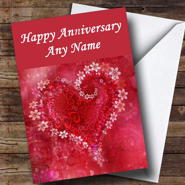 Red Flower Love Heart Personalised Anniversary Card