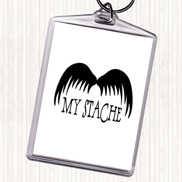 White Black Mustache Word Art Quote Bag Tag Keychain Keyring