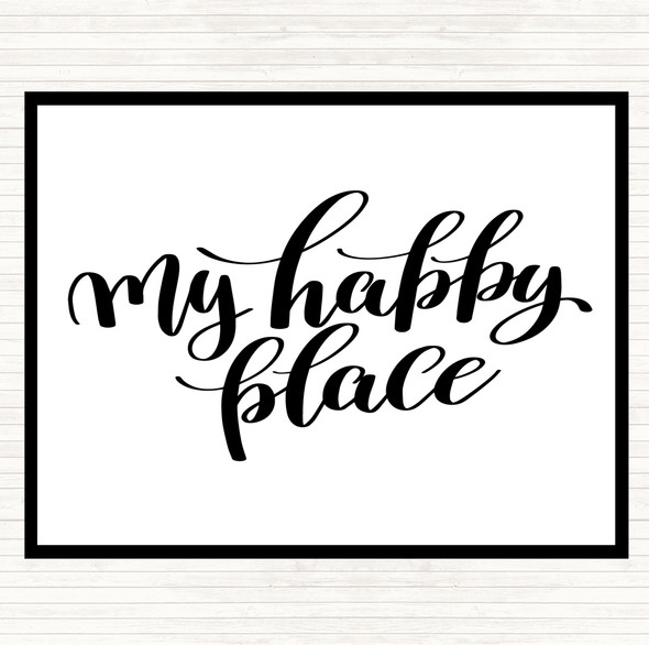 White Black My Happy Place Quote Mouse Mat Pad