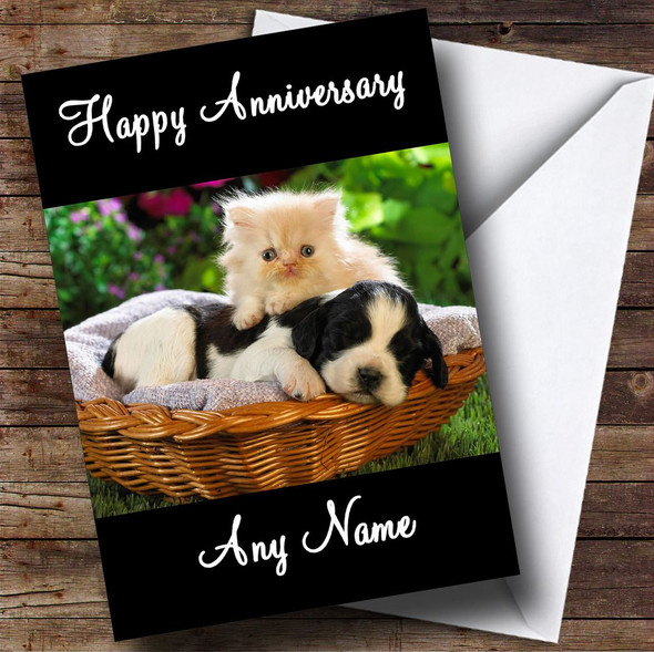 Cute Cat And Dog Personalised Anniversary Card