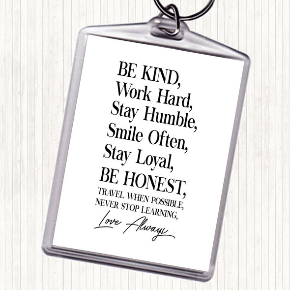 White Black Be Kind Work Hard Quote Bag Tag Keychain Keyring