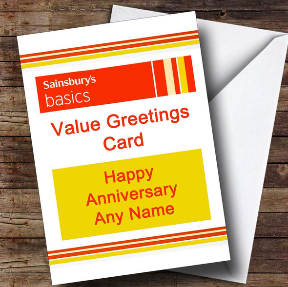 Funny Joke Sainsbury's Basics Spoof Personalised Anniversary Card