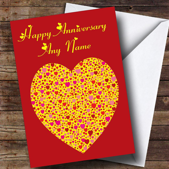 Yellow Heart Personalised Anniversary Card