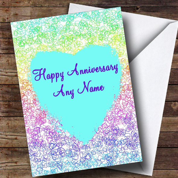 White Love Heart Scribbles Personalised Anniversary Card