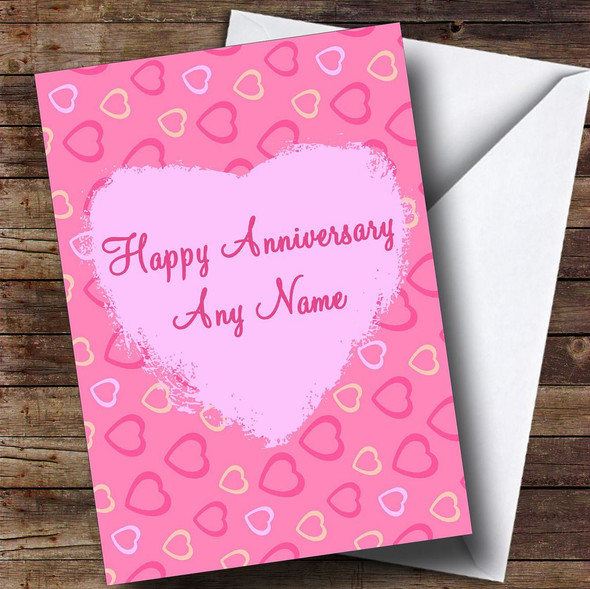 Pretty Pink Love Hearts Personalised Anniversary Card