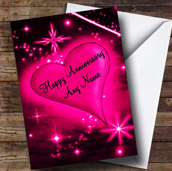 Hot Pink Love Heart Personalised Anniversary Card