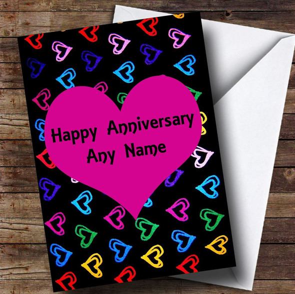 Multi-coloured Love Hearts Personalised Anniversary Card