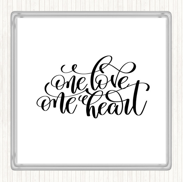 White Black One Love One Heart Quote Drinks Mat Coaster