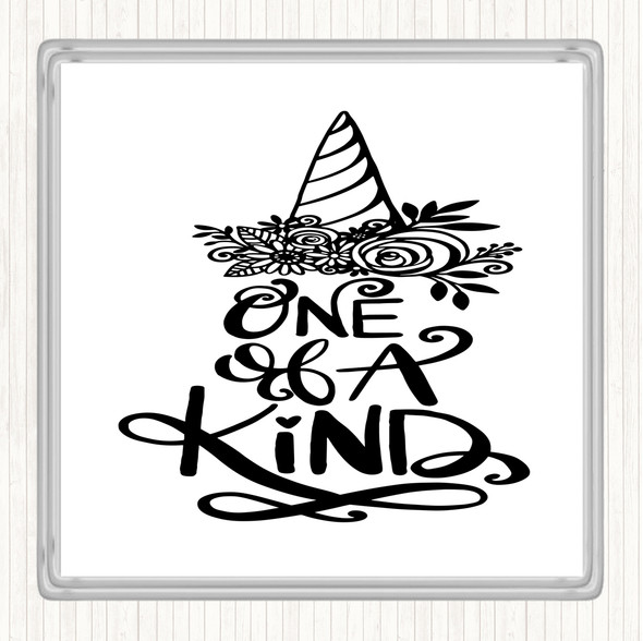 White Black One Of A Kind Unicorn Quote Drinks Mat Coaster