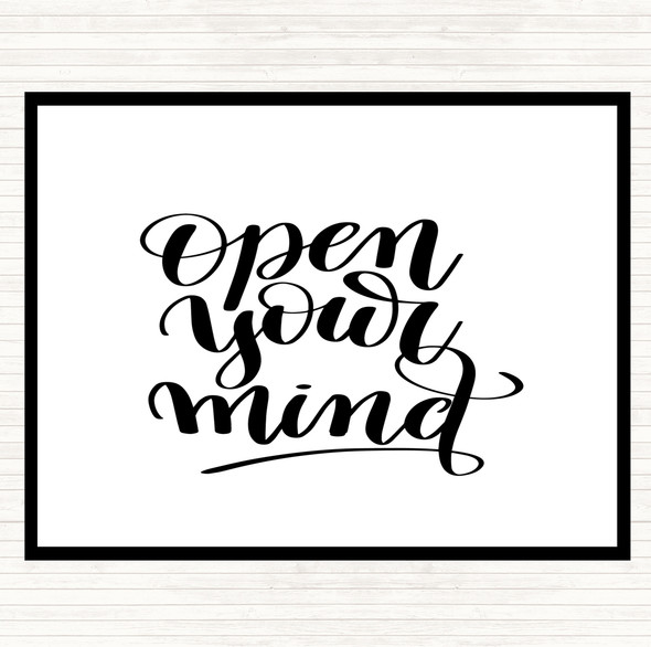 White Black Open Your Mind Quote Mouse Mat Pad